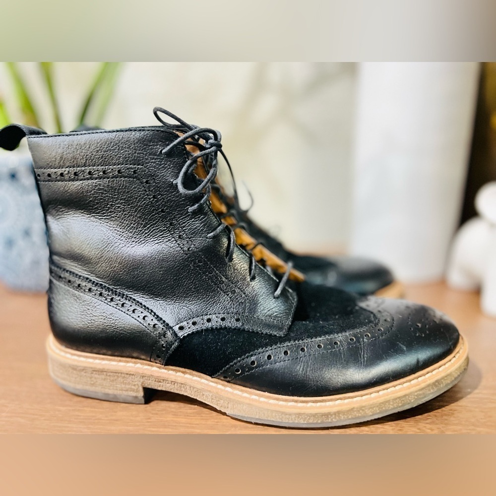 1901 Calgary Boots Mens Sz 13  Wing Tip pure Black Leather Lace Up Lug Soles
